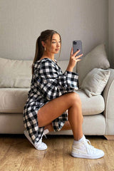 Black White Gingham Check Shirt Dress - Chesca