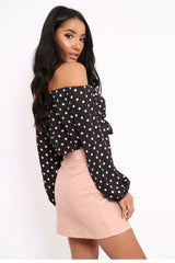 Black Bardot Polka Dot Crop Top - Elin