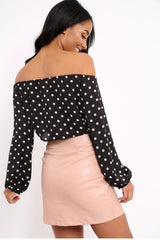 Black Bardot Polka Dot Crop Top - Elin