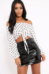 White Bardot  Polka Dot Crop Top - Elin
