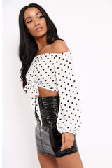 White Bardot  Polka Dot Crop Top - Elin