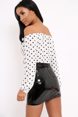 White Bardot  Polka Dot Crop Top - Elin