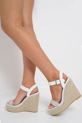 White Diamante Embellished Wedges - Elisa
