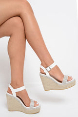 White Diamante Embellished Wedges - Elisa