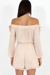 Apricot Bardot Tie Sleeve Playsuit - Elisa