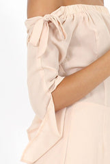 Apricot Bardot Tie Sleeve Playsuit - Elisa