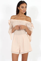 Apricot Bardot Tie Sleeve Playsuit - Elisa