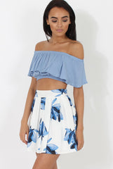 White & Blue High Waisted Skater Skirt - Elisha