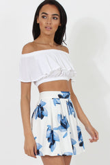 White & Blue High Waisted Skater Skirt - Elisha