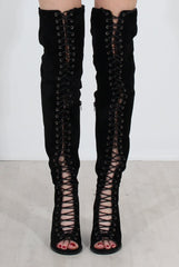 Elita Black Lace Up Over The Knee Boots