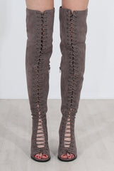 Elita Grey Lace Up Over The Knee Boots