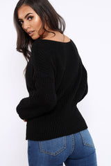 Black Corset Waist Knitted Jumper - Elizabeth