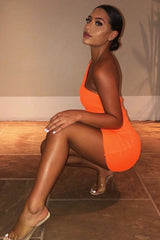 Neon Orange Rib Knit One Shoulder Mini Dress - Elisabeth