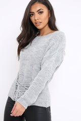 Light Grey Corset Waist Knitted Jumper - Elizabeth