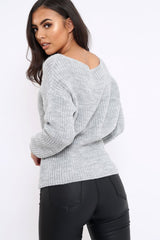 Light Grey Corset Waist Knitted Jumper - Elizabeth