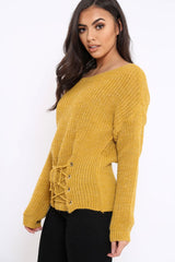 Mustard Corset Waist Knitted Jumper - Elizabeth