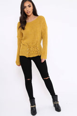 Mustard Corset Waist Knitted Jumper - Elizabeth