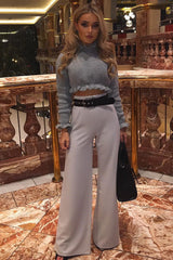 Grey High Waist Flare Trousers -Tisha