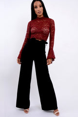 Wine Lace High Neck Crop Top with Key Hole Back - Ellah