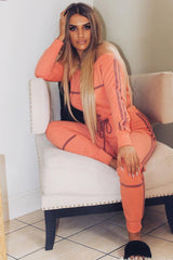 Coral Purple Stripe Detail Tie Waist Sweatshirt and Jogger Set - Zamiya