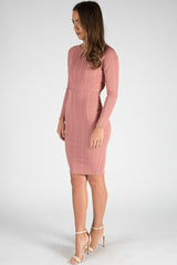 Pink Bandage Bodycon Buckle Detail Midi Dress - Ella