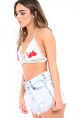 White Embroidered Bralet with Bead Trim - Ellar