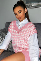 Pink Houndstooth Knit Vest - Hazel