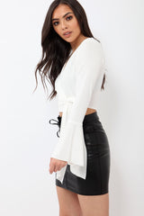 White Wrap Over Tie Front Crop Top - Ella
