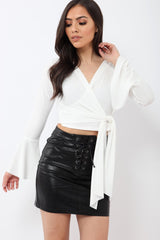 White Wrap Over Tie Front Crop Top - Ella