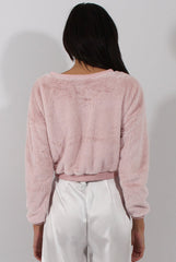 Fluffy Pink Applique Cropped Jumper - Elle
