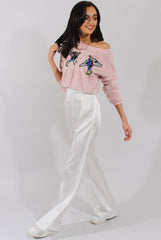 Fluffy Pink Applique Cropped Jumper - Elle