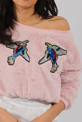 Fluffy Pink Applique Cropped Jumper - Elle