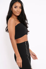 Black Bandeau Crop Top and Zip Front Trousers Co-ord - Ellenie