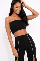 Black Bandeau Crop Top and Zip Front Trousers Co-ord - Ellenie