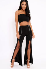 Black Bandeau Crop Top and Zip Front Trousers Co-ord - Ellenie