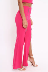 Fuchsia Bandeau Crop Top and Zip Front Trousers Co-ord - Ellenie