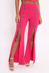 Fuchsia Bandeau Crop Top and Zip Front Trousers Co-ord - Ellenie