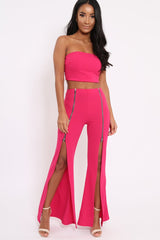 Fuchsia Bandeau Crop Top and Zip Front Trousers Co-ord - Ellenie