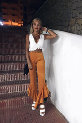 Mustard Frill Hem Trousers - Ashlie