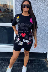 Black Fashion Icon Slogan Print T-Shirt - Raeonna