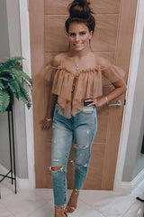 Nude Tulle Ruffle Bodysuit - Irelia