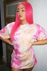 Pink and Peach Cloudy Tie Dye Tshirt Dress - Clara