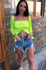 Lime Satin Ruched Tie Detail Top - Malika