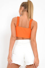 Orange Frill Tie Front Crop Top - Adali