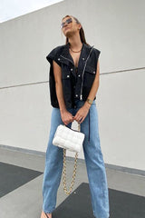 Black Faux Leather Sleeveless Gilet Jacket - Kierstan