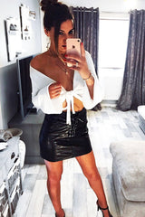 Black Lace up Front PU Skirt - Ellyn