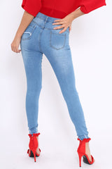 Light Blue Ripped Knees Distressed Skinny Jeans - Elora