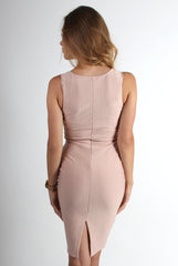 Elora Nude Plunge Neck Bodycon Dress