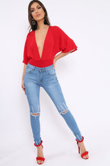 Light Blue Ripped Knees Distressed Skinny Jeans - Elora