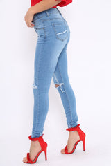 Light Blue Ripped Knees Distressed Skinny Jeans - Elora